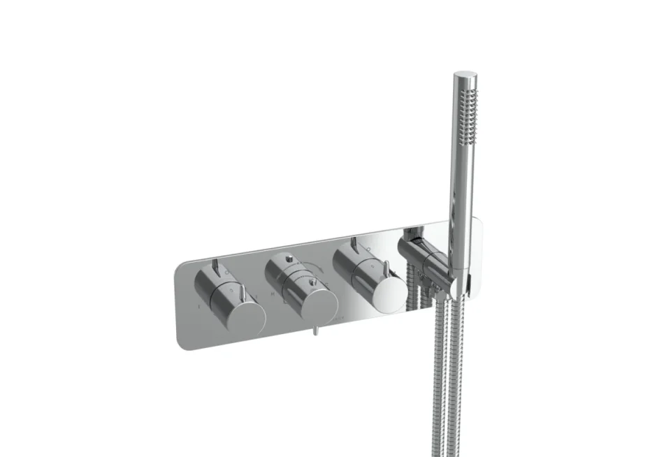 Saneux Eden 3 Way Thermostatic Shower Valve Kit In Landscape With Handspray - Chrome detail view - Image 2
