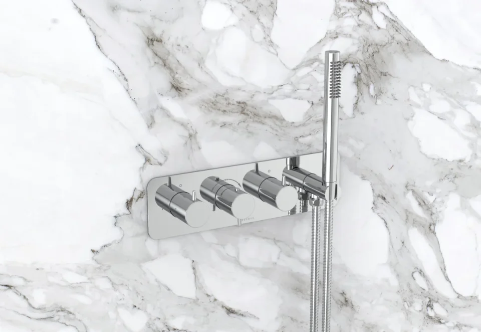 Saneux Eden 3 Way Thermostatic Shower Valve Kit In Landscape With Handspray - Chrome product image - Image 3