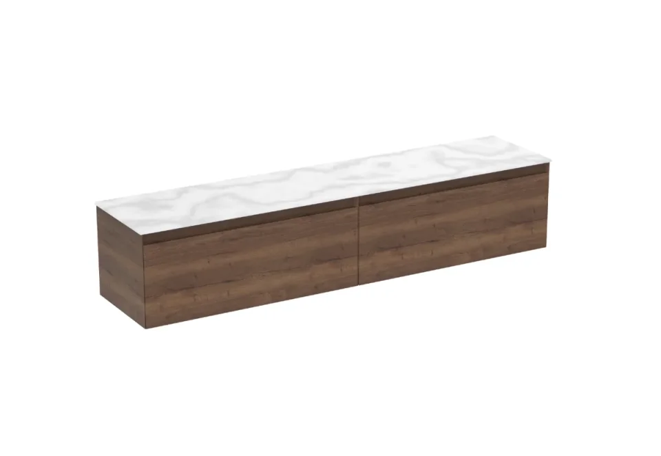 Saneux Uni 200cm Kit - 2 X 100cm 1 Drawer Wall Mounted Unit & 200cm Countertop - English Oak product image - Image 4