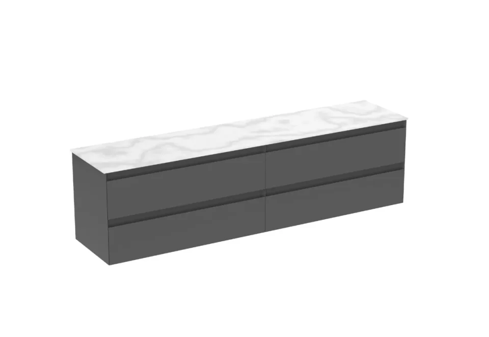 Saneux Uni 200cm Kit - 2 X 100cm 2 Drawer Wall Mounted Unit & 200cm Countertop - Matte Anthracite product image - Image 4