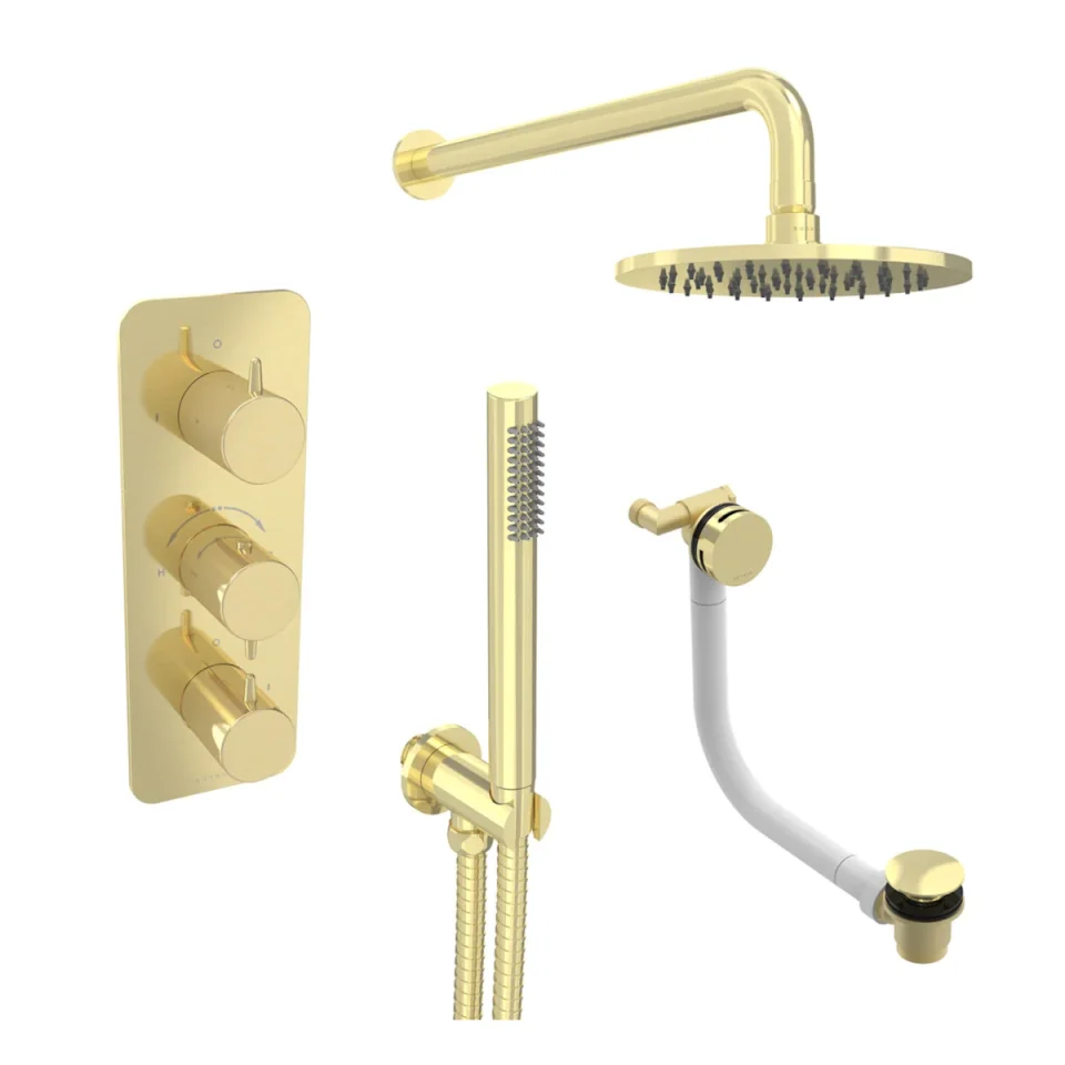 Saneux Eden 3 Way Shower Kit - W/ Slim Handset & Bath Filler & Shower Head - Brushed Brass product image - Image 2