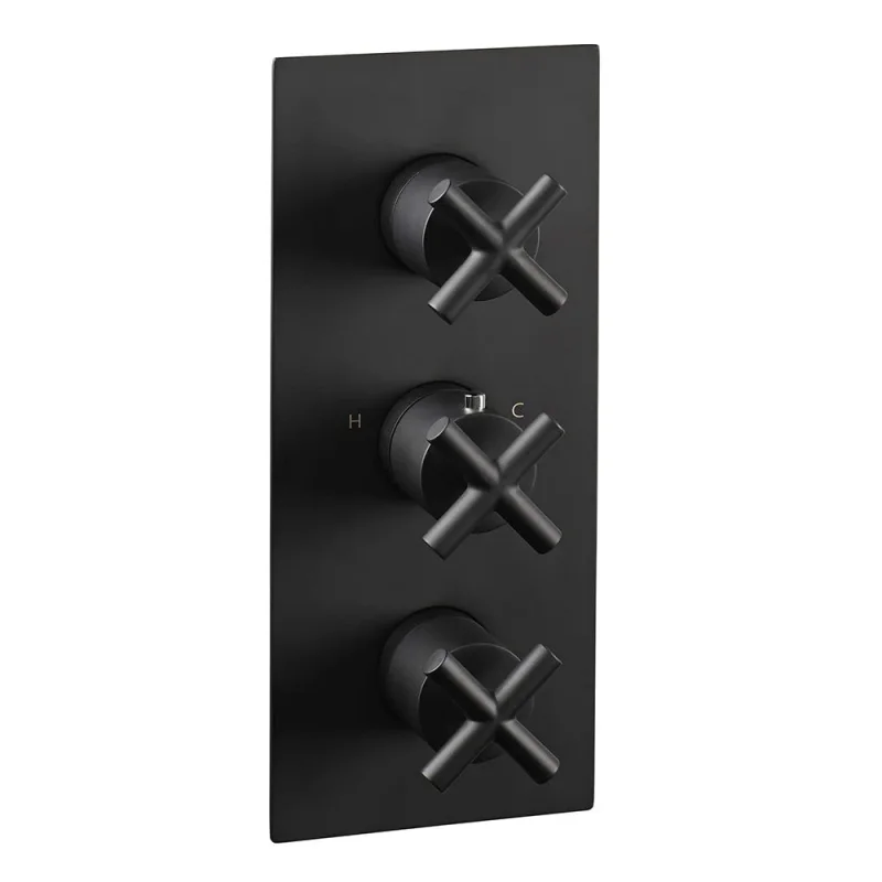 Just Taps Solex Concealed 3 Option 3 Handle Vertical Valve Matt Black detail view - Image 2