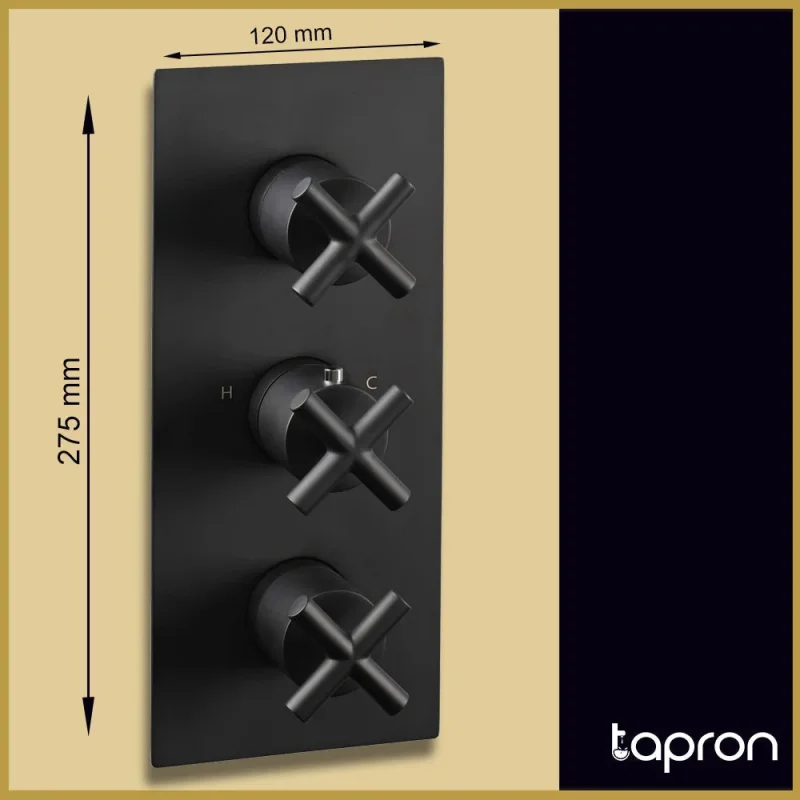 Just Taps Solex Concealed 3 Option 3 Handle Vertical Valve Matt Black product image - Image 4