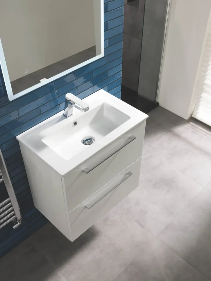 Just Taps Axel Single Lever Basin Mixer Matt White Handle Chrome detail view - Image 2