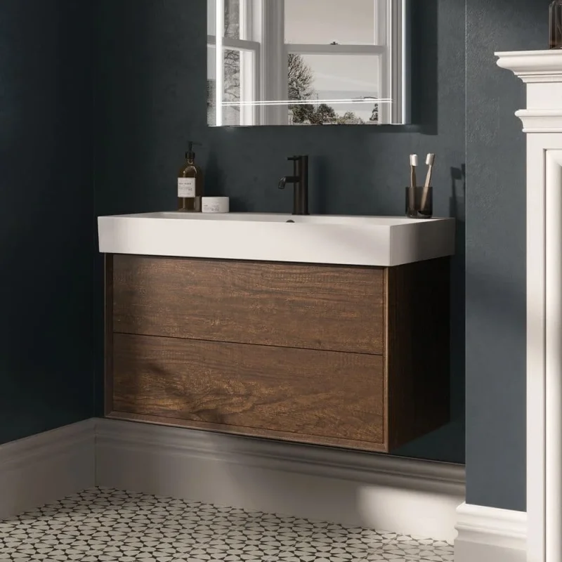 HIB Vantage Bathroom Unit - Dark Oak 850W               detail view - Image 2