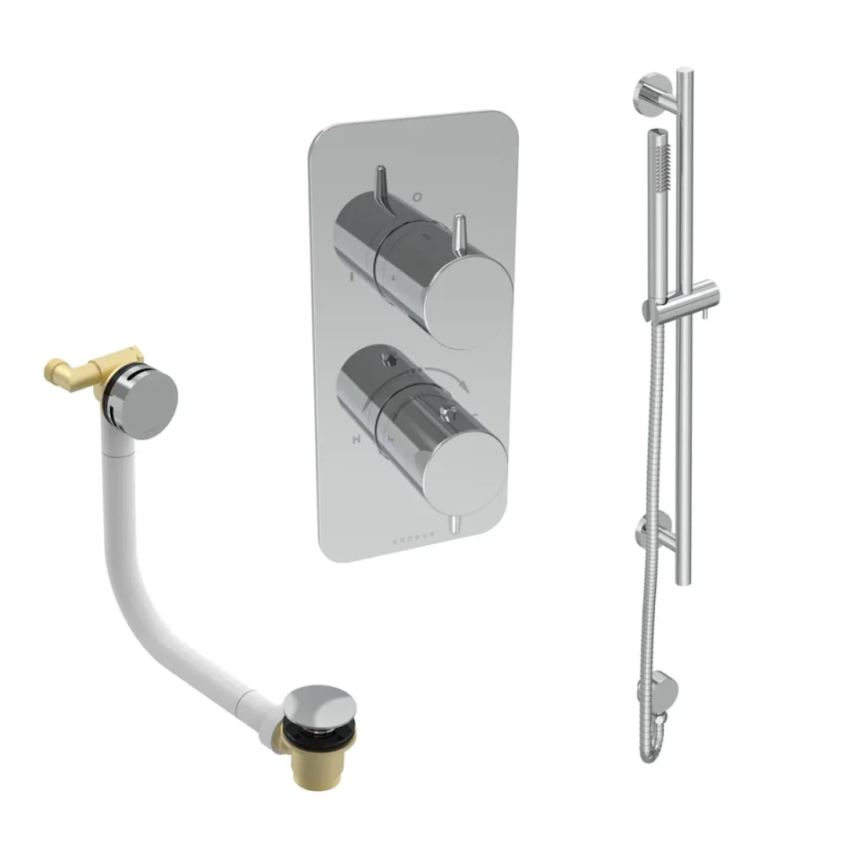 Saneux Eden 2 Way Shower Kit - W/ Slim Handset & Slider Rail & Bath Filler - Brushed Nickel product image - Image 2