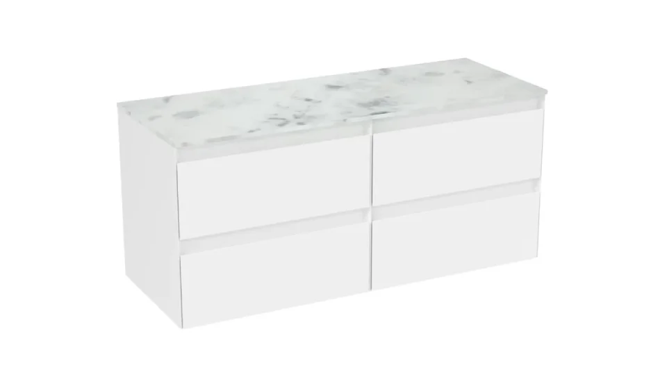 Saneux Uni 120cm 4 Drawer Wall Mounted Unit - Matte White detail view - Image 5