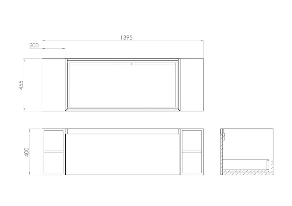 Saneux Uni 140cm Kit - 100cm 2 Drawer Wall Mounted Unit, 2 X 20cm Spacers & 140cm Countertop detail view - Image 3