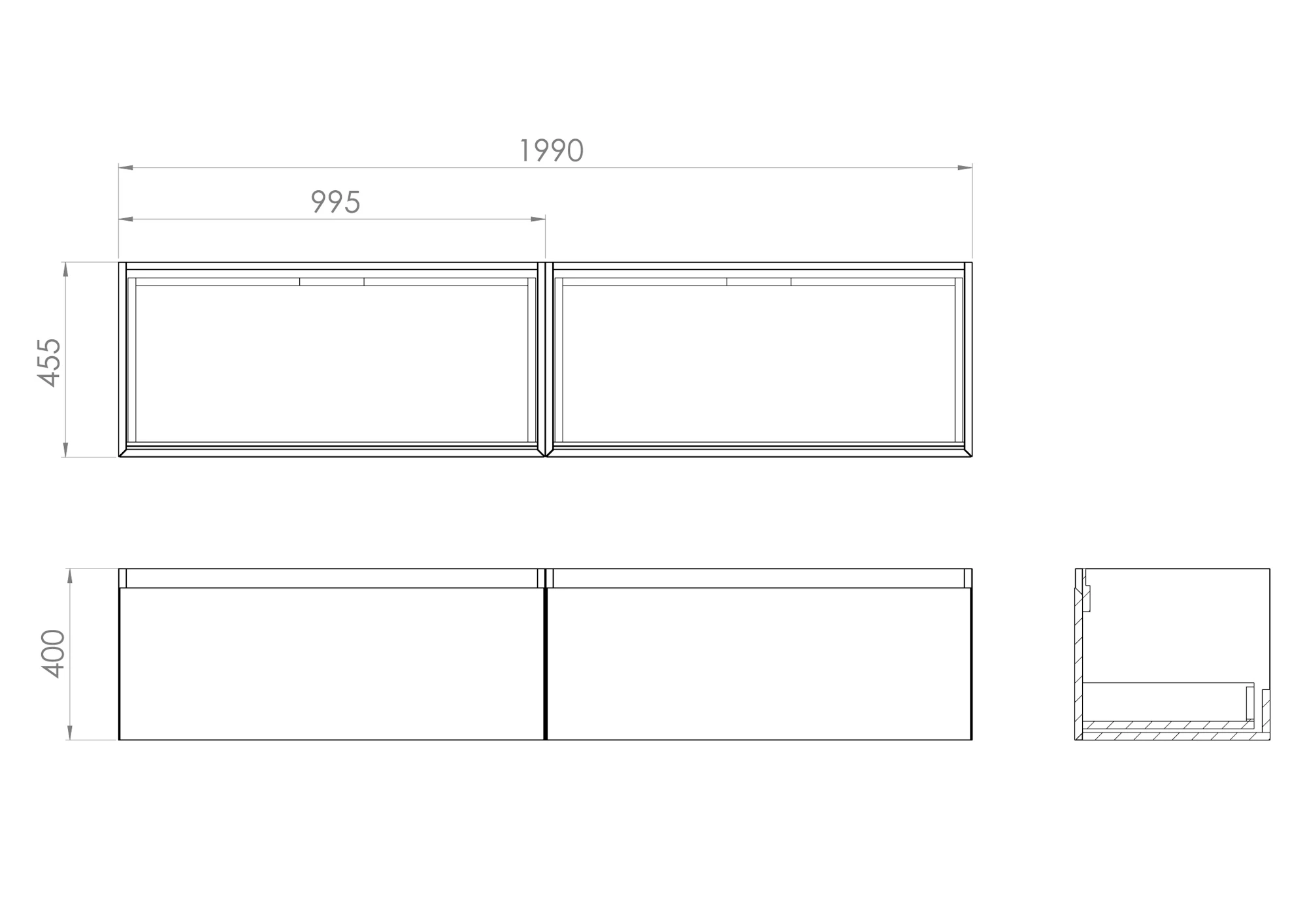 Saneux Uni 200cm Kit - 2 X 100cm 1 Drawer Wall Mounted Unit & 200cm Countertop - Matte White