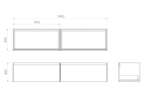 Saneux Uni 200cm Kit - 2 X 100cm 1 Drawer Wall Mounted Unit & 200cm Countertop - Matte White
