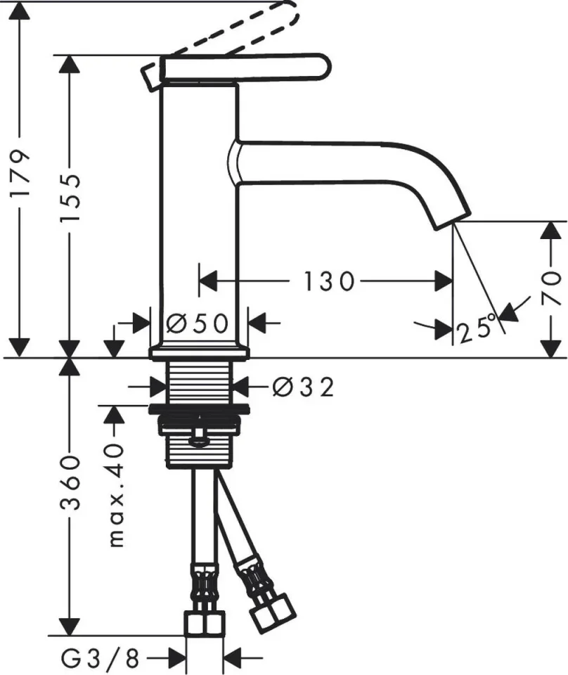 Axor One Single Lever Basin Mixer 70 With Lever Handle And Waste Set Chrome detail view - Image 2