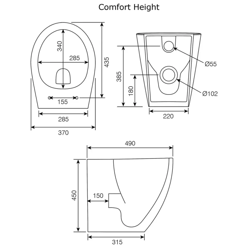 Roper Rhodes Paradigm Comfort Height Btw Wc Pan 490mm detail view - Image 2