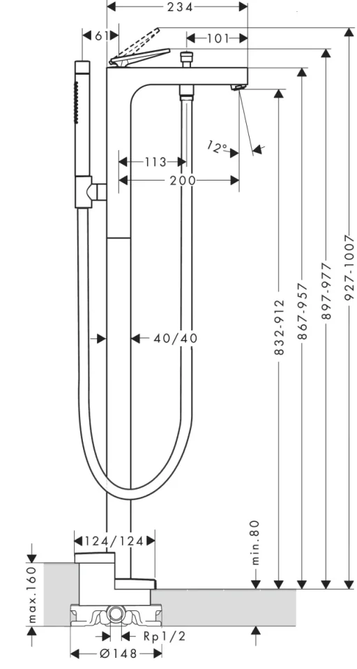 Axor Citterio Single Lever Bath Mixer Floor-standing With Lever Handle Chrome product image - Image 3