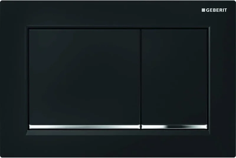 Geberit Omega30 Square Flush Plate For Dual Flush - Black With Gloss Chrome Detail product image - Image 2
