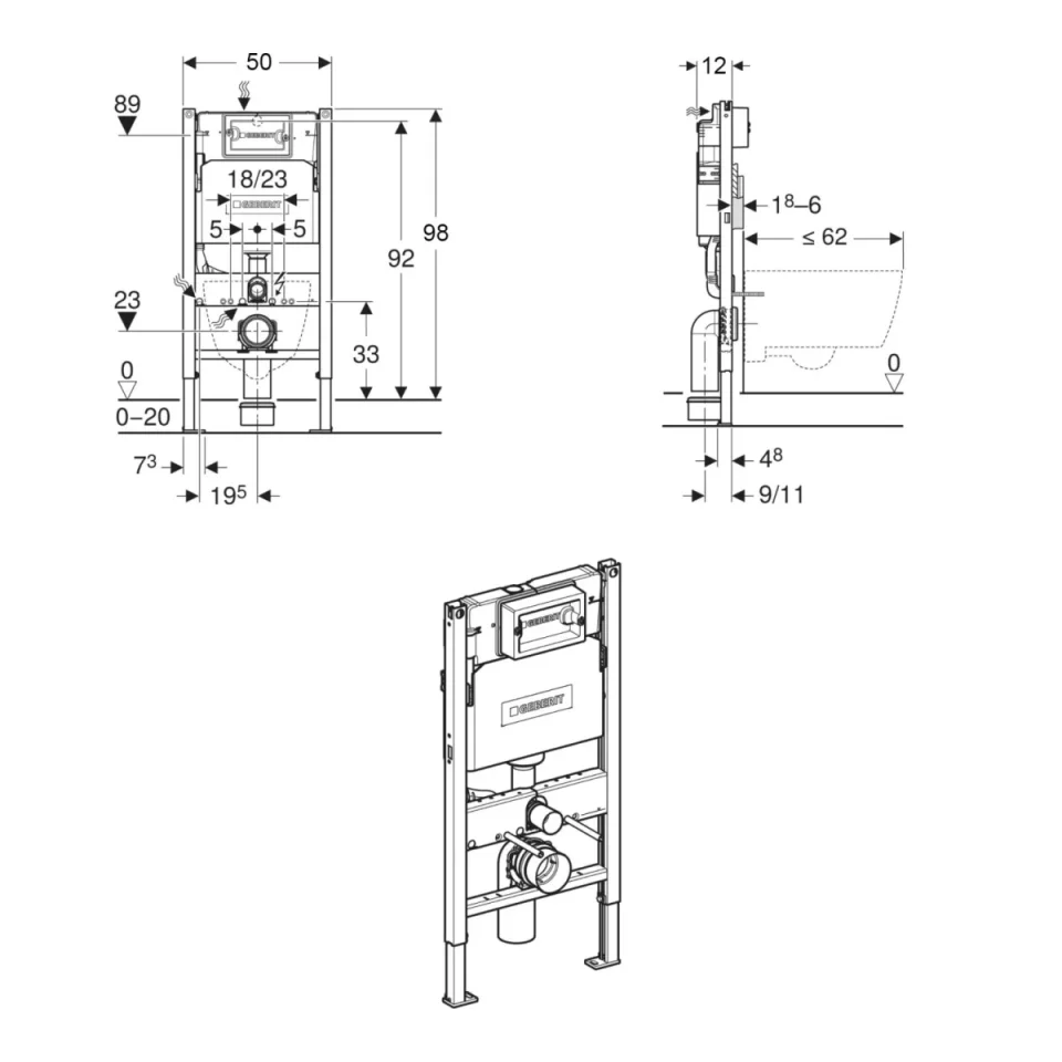 Geberit Duofix 980mm Frame For Wall Hung Pans With Delta Concealed Cistern (excl. Flush Plate) product image - Image 3