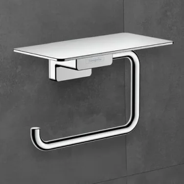 Hansgrohe Addstoris Q Roll Holder With Shelf Chrome detail view - Image 3