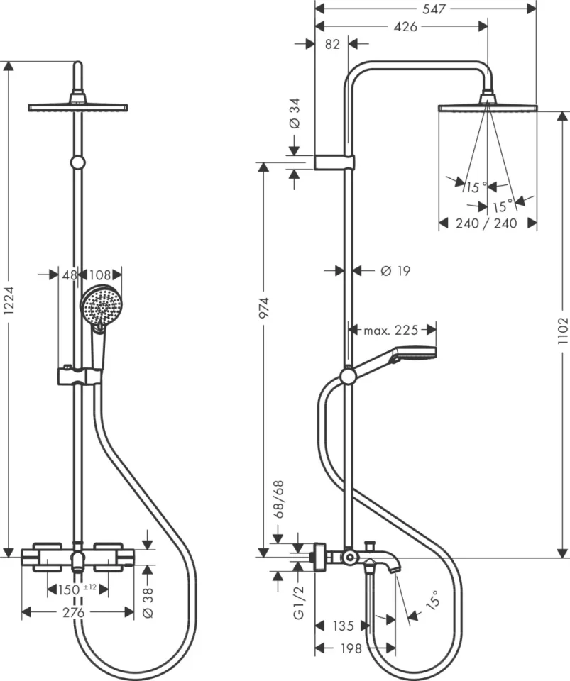 Hansgrohe Vernis Blend Showerpipe 240 1jet With Thermostat Matt Black detail view - Image 3