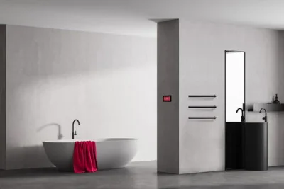 Thermosphere 12v Vertical Heated Towel Bar Pill Shape 900mm Matt Black product image - Image 2