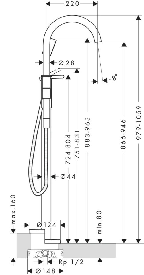 Axor One Single Lever Bath Mixer Floor-standing Brushed Brass detail view - Image 2
