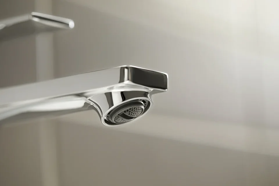 Hansgrohe Rebris E Single Lever Basin Mixer 110 Coolstart Without Waste Set Chrome detail view - Image 2
