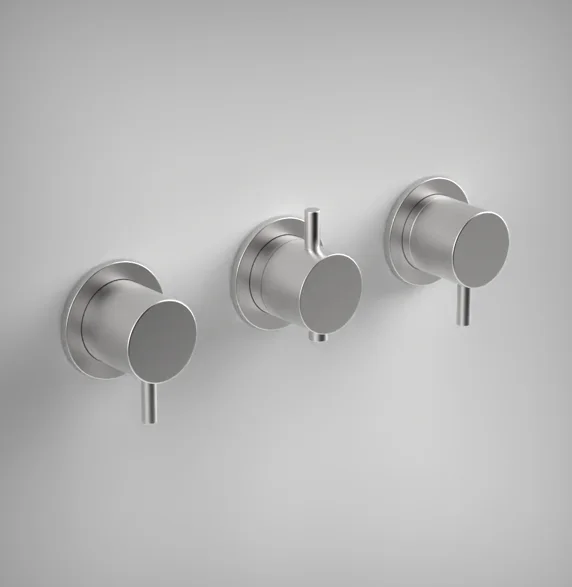 Ava Trend 3 Way 3 Handle Thermostatic Valve W/ Flanges 2.0 - Brushed Stainless Steel