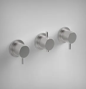 Ava Trend 3 Way 3 Handle Thermostatic Valve W/ Flanges 2.0 - Brushed Stainless Steel