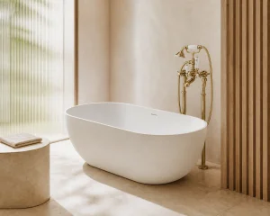 Stonekast Pebble Mini Freestanding Bath 1500 X 750 X 540mm Matt White (waste Included)