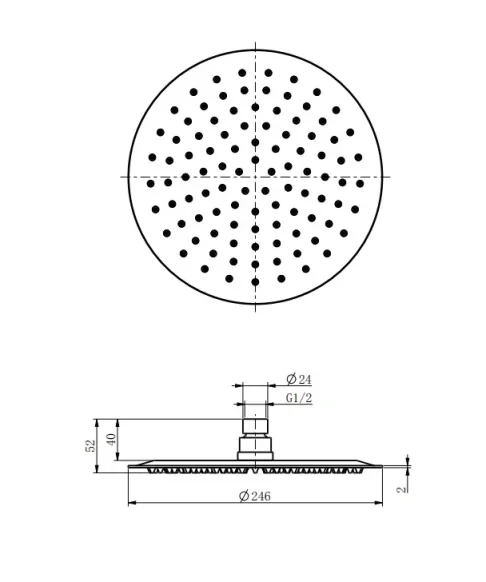 Ava Round 250mm Shower Head (8mm Thickness) - Brushed Stainless Steel technical drawing - Image 4