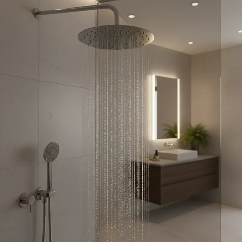 Ava Round 250mm Shower Head (8mm Thickness) - Brushed Stainless Steel detail view - Image 5