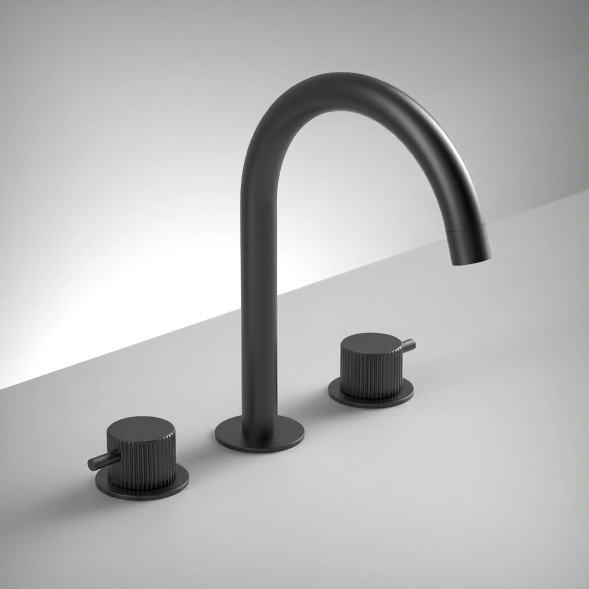 Ava Fluted 3 Hole Deck Mounted Basin Mixer W/ Flanges - Brushed Black