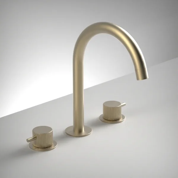 Ava Fluted 3 Hole Deck Mounted Basin Mixer W/ Flanges - Brushed Brass