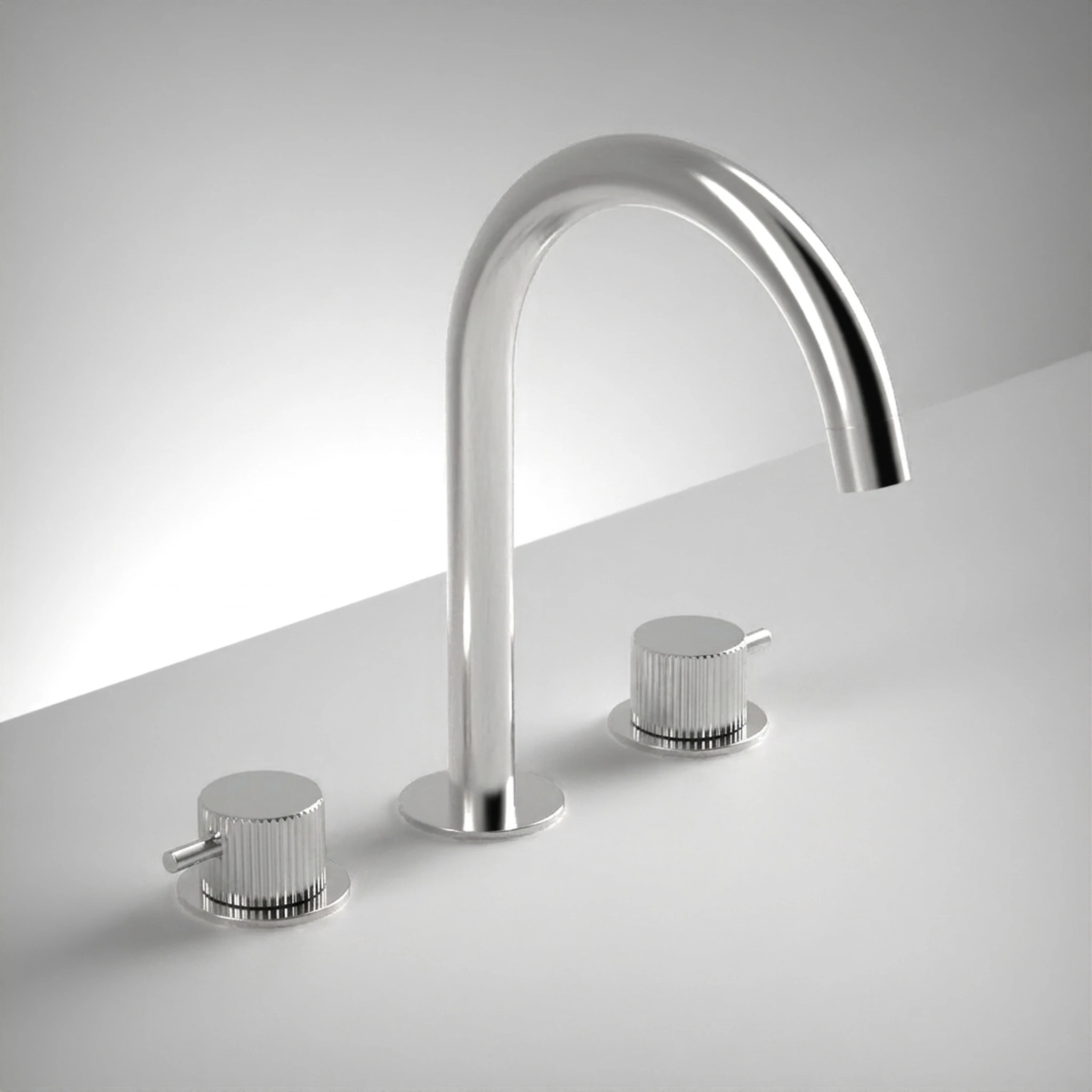 Ava Fluted 3 Hole Deck Mounted Basin Mixer W/ Flanges - Polished Stainless Steel