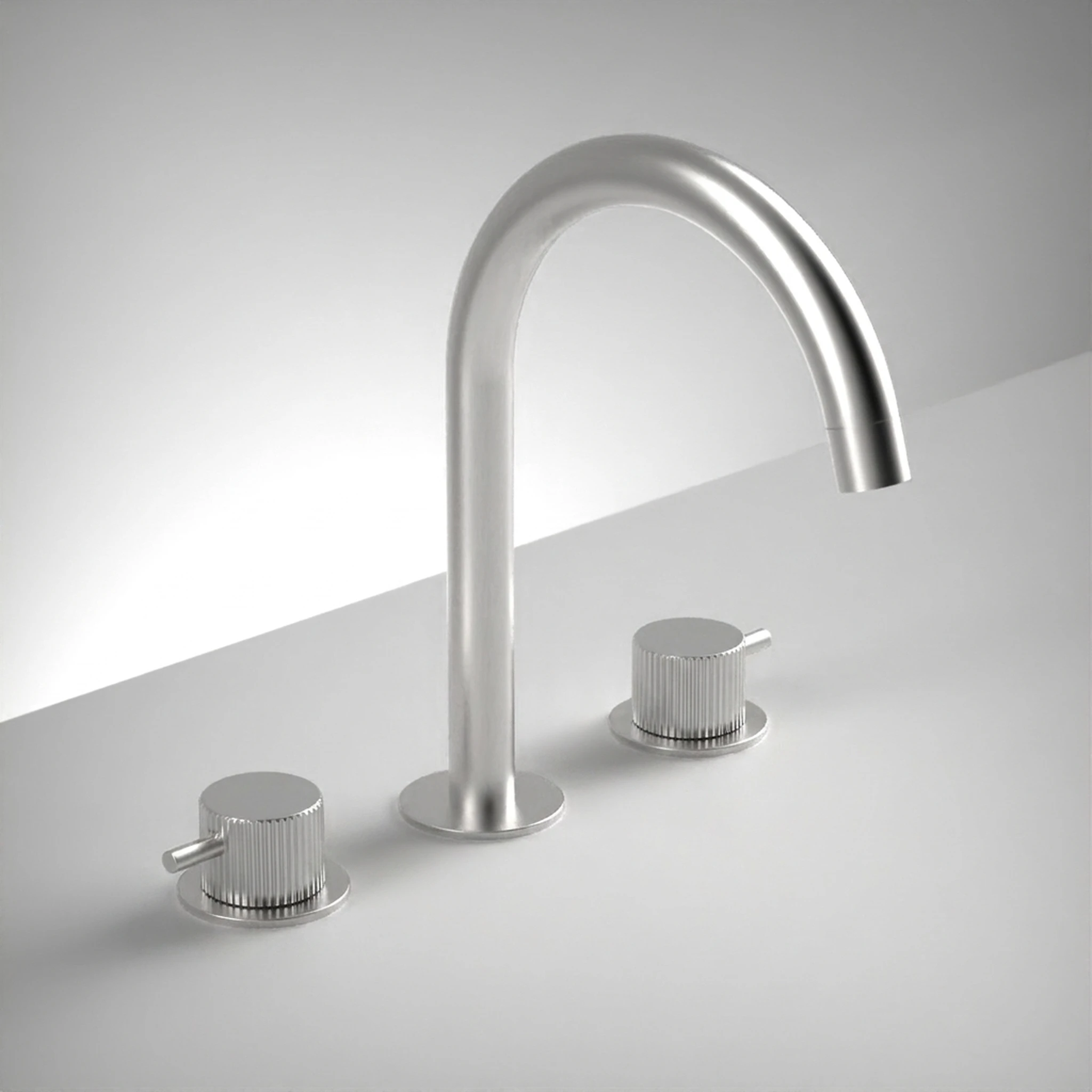 Ava Fluted 3 Hole Deck Mounted Basin Mixer W/ Flanges - Brushed Stainless Steel