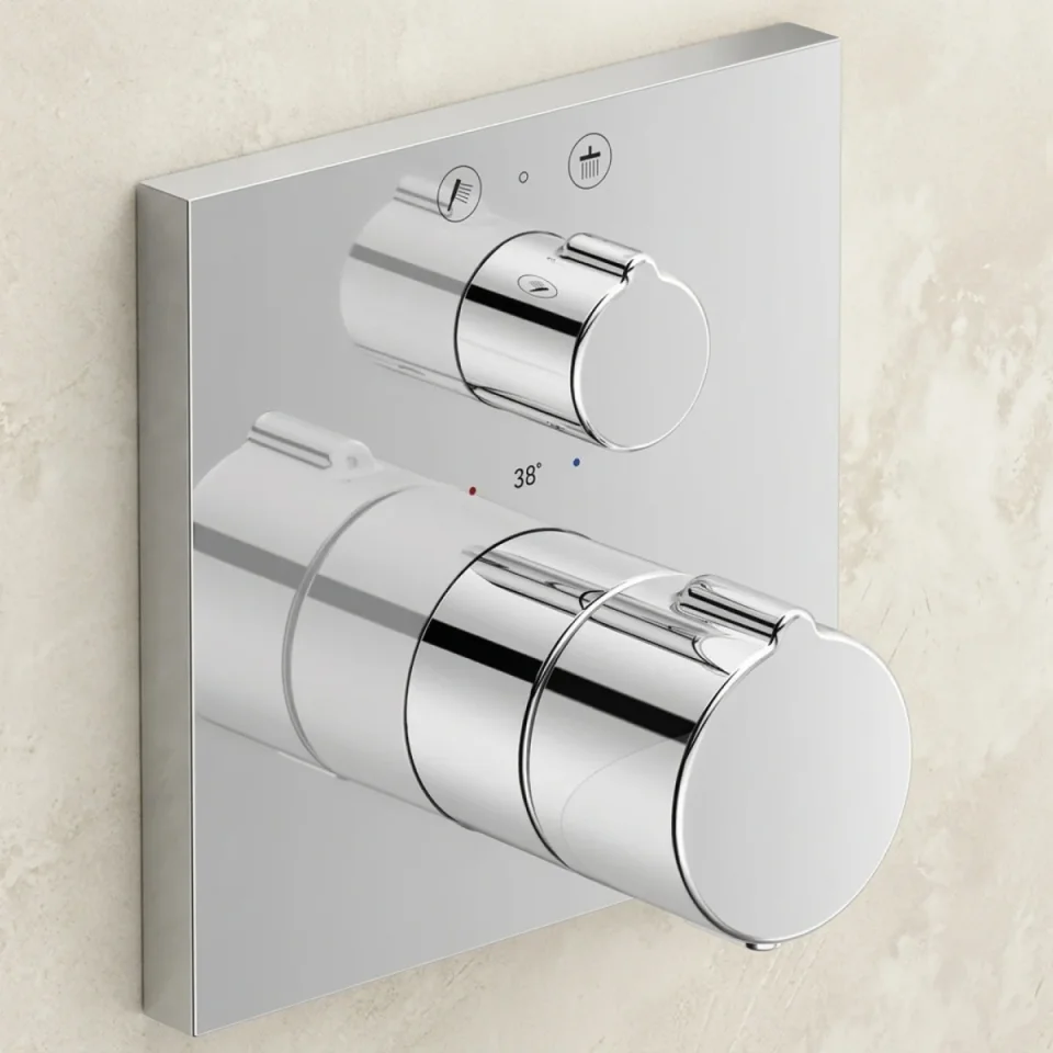 Duravit C.1 2 Outlet Thermostatic Shower Mixer Valve with Diverter and Square Backplate Chrome - Image 1