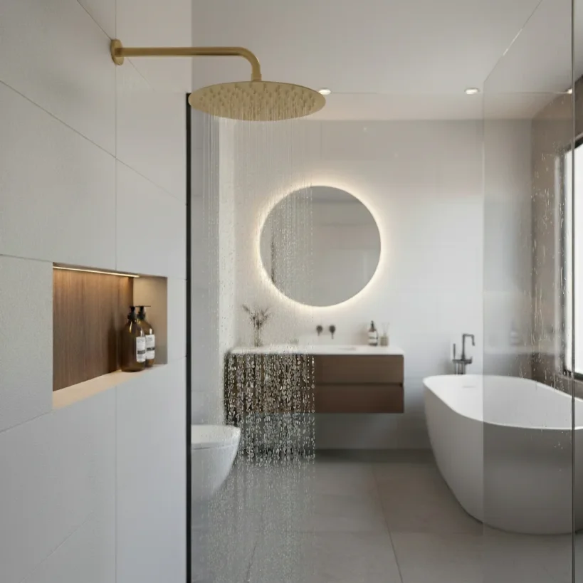 Ava Round 250mm Shower Head (8mm Thickness) - Brushed Brass detail view - Image 6