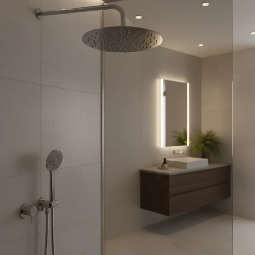 Ava Round 250mm Shower Head (8mm Thickness) - Brushed Stainless Steel detail view - Image 7