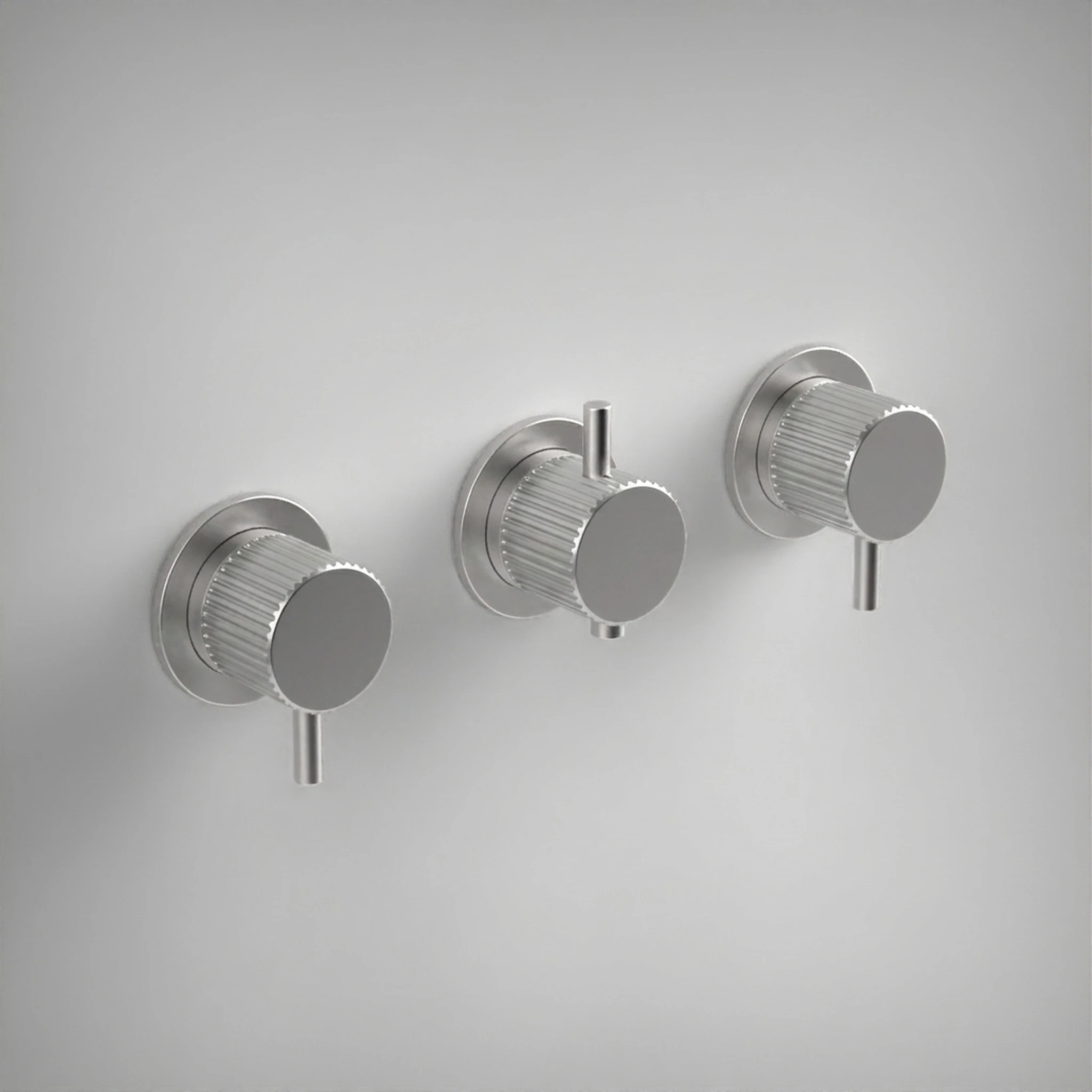 Ava Fluted 3 Way 3 Handle Thermostatic Valve W/ Flanges 3.0 - Brushed Stainless Steel