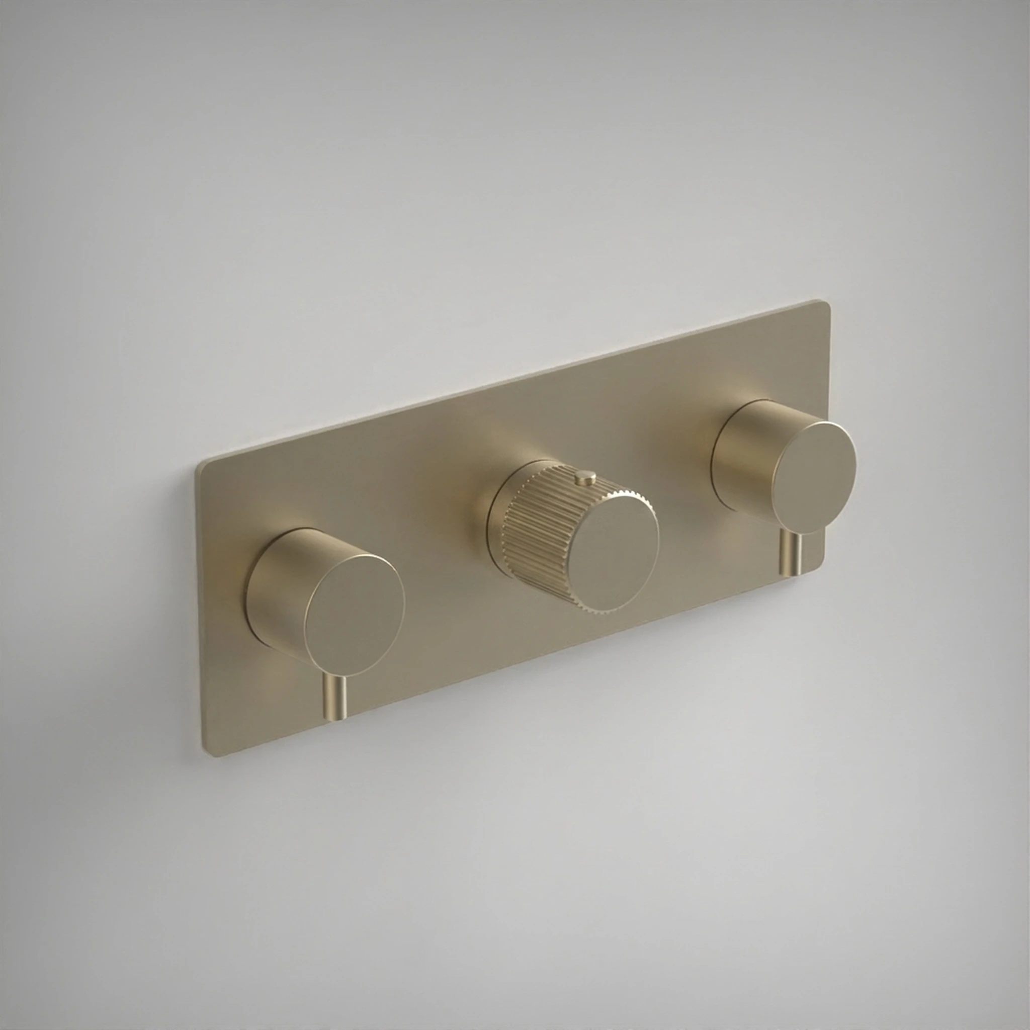 Ava Fluted 4 Way 3 Handle Thermostat Valve W/backplate 3.0 - Brushed Brass