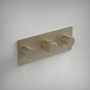 Ava Fluted 4 Way 3 Handle Thermostat Valve W/backplate 3.0 - Brushed Brass