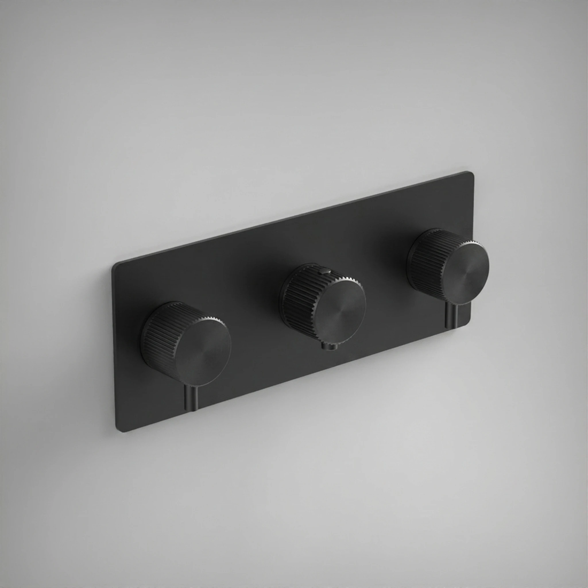 Ava Fluted 4 Way 3 Handle Thermostat Valve W/backplate 3.0 - Brushed Black