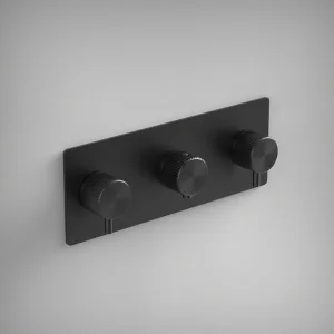 Ava Fluted 4 Way 3 Handle Thermostat Valve W/backplate 3.0 - Brushed Black