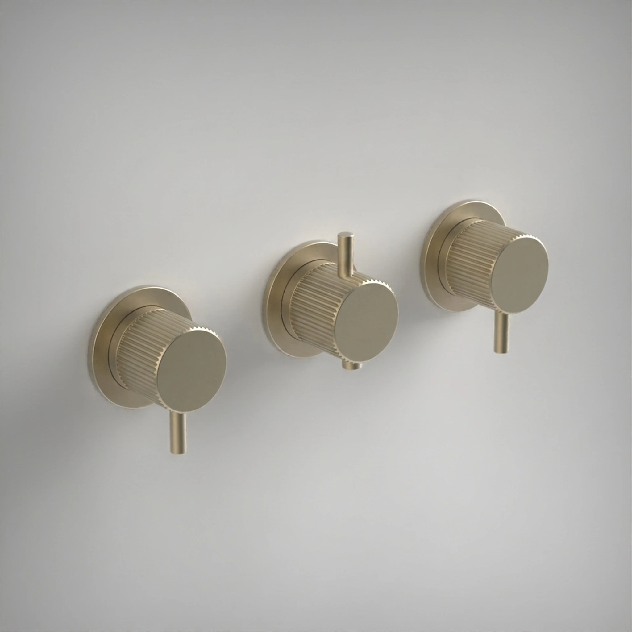 Ava Fluted 4 Way 3 Handle Thermostat Valve W/flange 3.0 - Brushed Brass