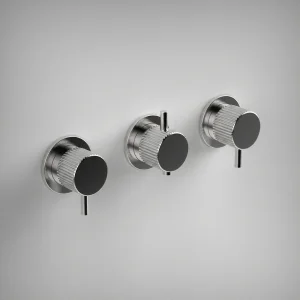 Ava Fluted 4 Way 3 Handle Thermostat Valve W/flanges 3.0 - Polished Stainless Steel