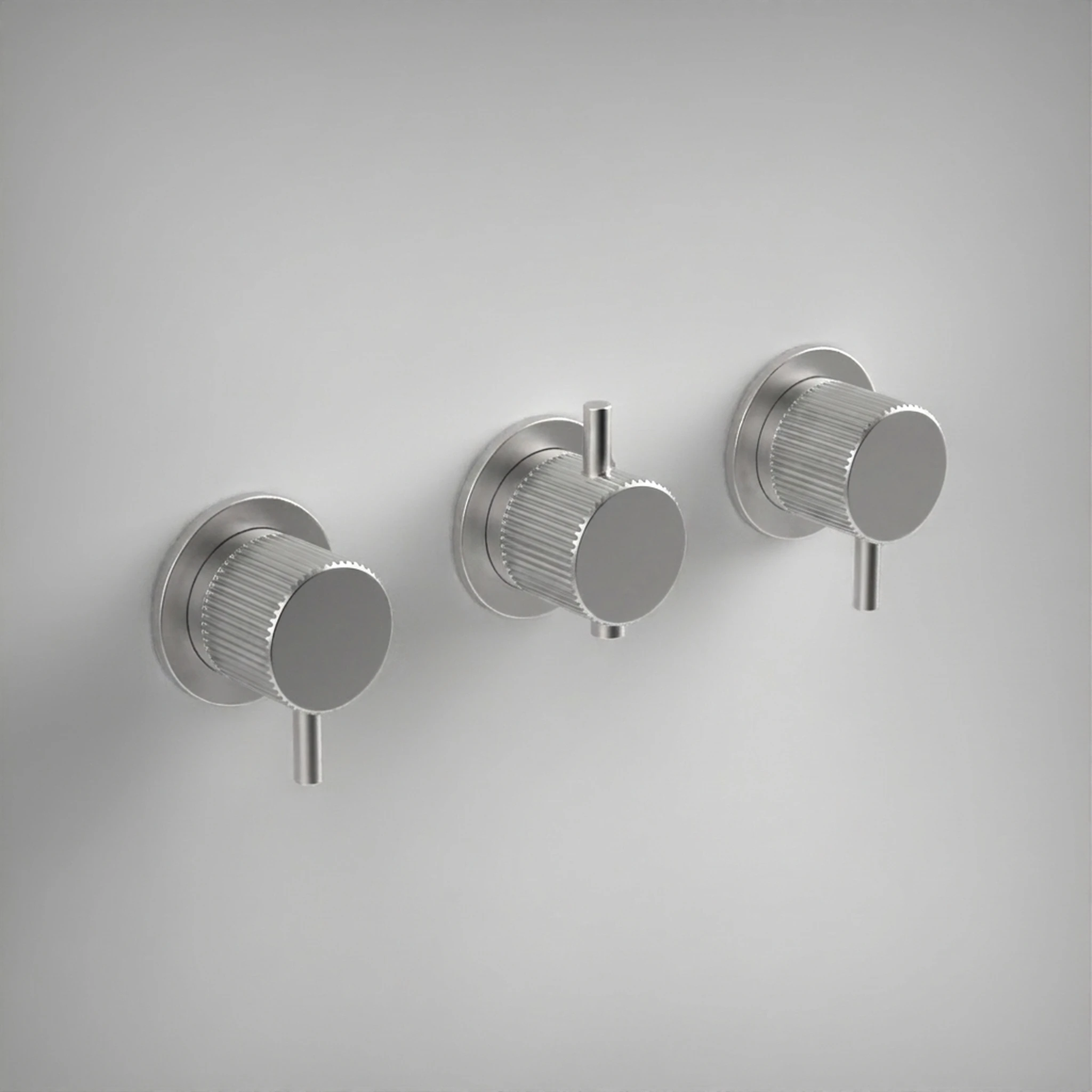 Ava Fluted 4 Way 3 Handle Thermostat Valve W/flange 3.0 - Brushed Stainless Steel