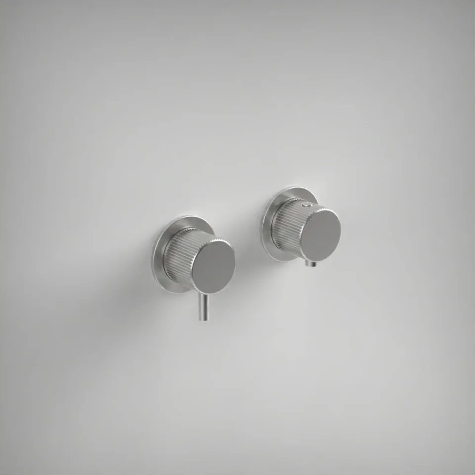Ava Fluted 2 Way 2 Handle Thermostatic Valve W/flanges 3.0 - Brushed Stainless Steel product image - Image 1