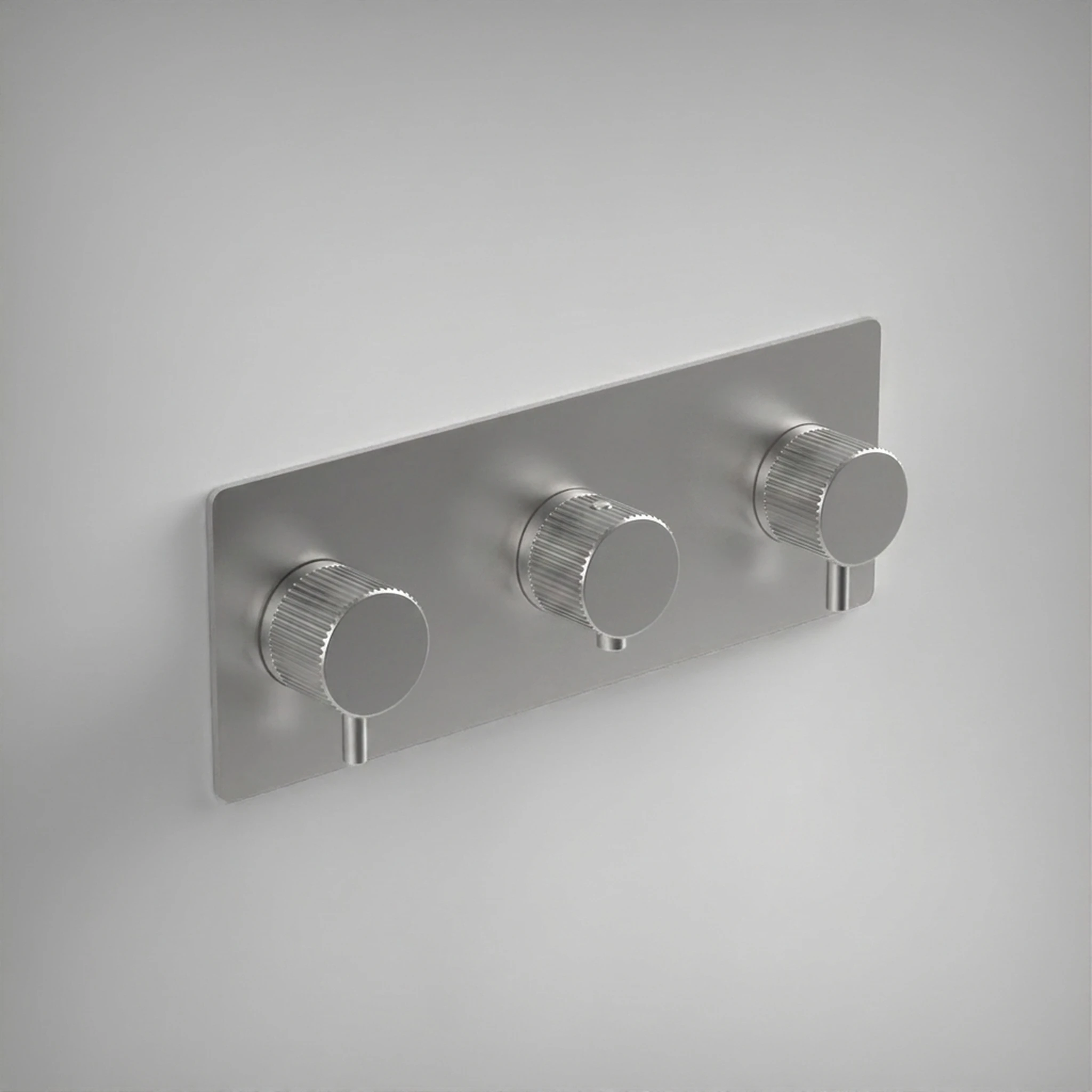 Ava Fluted 2 Way 3 Handle Thermostatic Valve W/ Backplate - Brushed Stainless Steel