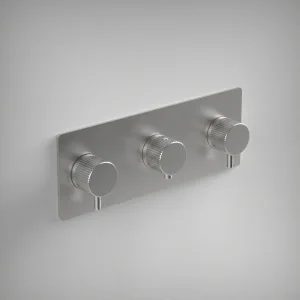 Ava Fluted 2 Way 3 Handle Thermostatic Valve W/ Backplate - Brushed Stainless Steel