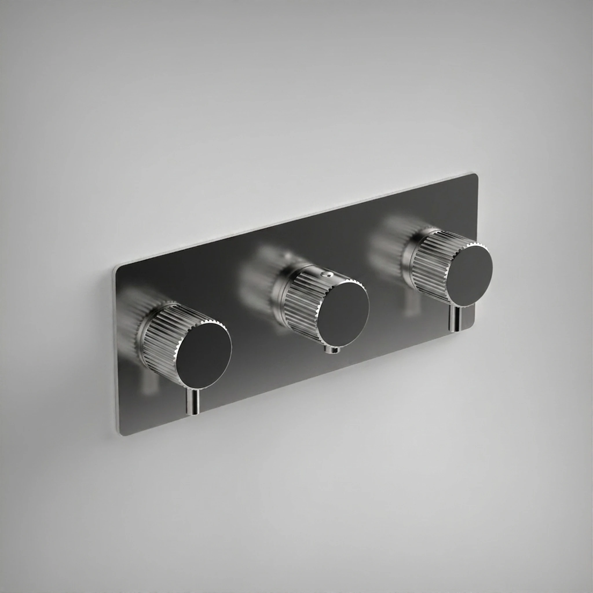 Ava Fluted 2 Way 3 Handle Thermostatic Valve W/ Backplate - Polished Stainless Steel