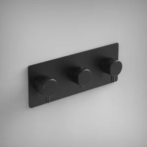 Ava Fluted 2 Way 3 Handle Thermostatic Valve W/ Backplate - Brushed Black