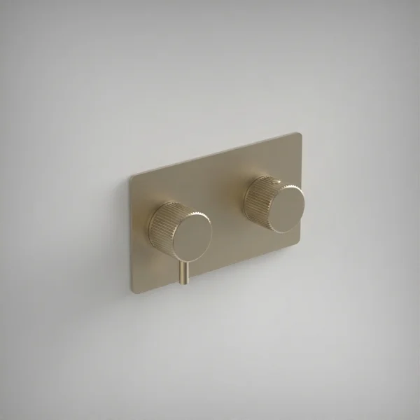Ava Fluted 2 Way 2 Handle Thermostatic Valve W/ Backplate 3.0 - Brushed Brass